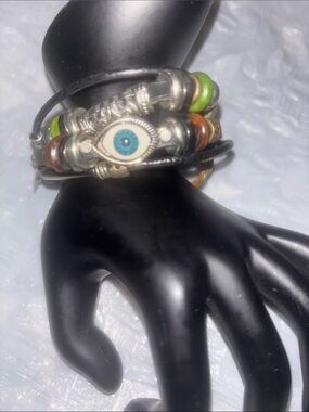 Boho Leather Wrap Bracelet with Turquoise Evil Eye Accent
